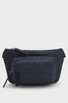 Belt bag in faux leather with rubberised logo, Dark Blue