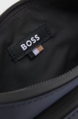 Belt bag in faux leather with rubberised logo, Dark Blue