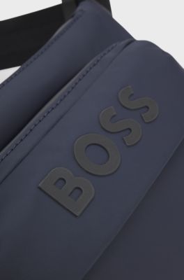 Belt bag in faux leather with rubberised logo, Dark Blue