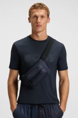 Belt bag in faux leather with rubberised logo, Dark Blue