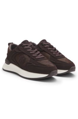 Trainers in suede and calf-hair leather, Dark Purple