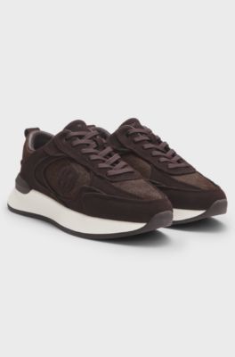 Trainers in suede and calf-hair leather, Dark Purple