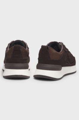Trainers in suede and calf-hair leather, Dark Purple