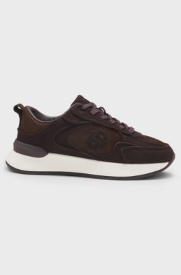 Trainers in suede and calf-hair leather, Dark Purple