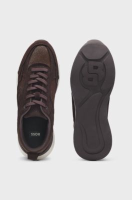 Trainers in suede and calf-hair leather, Dark Purple