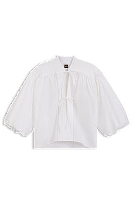 Relaxed-Fit Bluse aus Baumwoll-Popeline mit Ausschnitt zum Binden