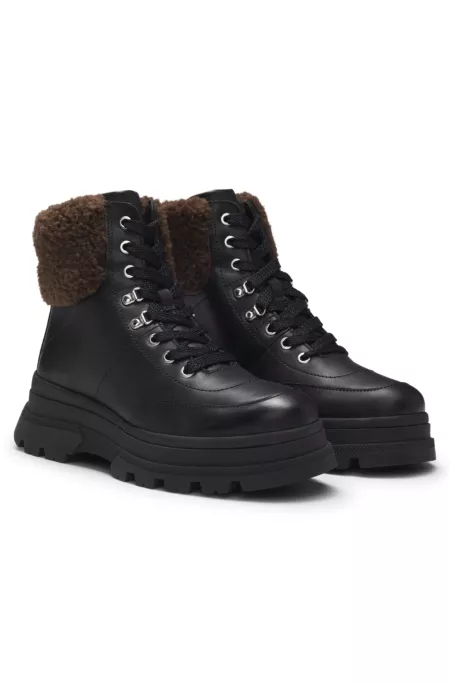 Leather boots with faux-fur trim