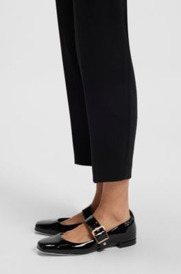 Patent-leather ballerina pumps with buckled strap, Black