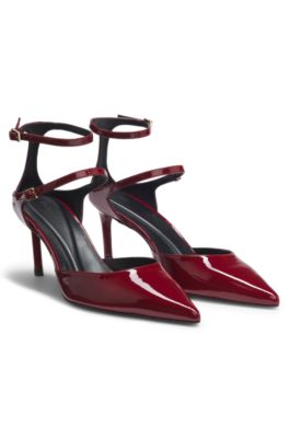 Patent-leather pumps with strap details, Dark Red