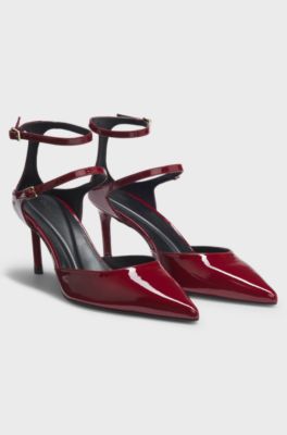 Patent-leather pumps with strap details, Dark Red