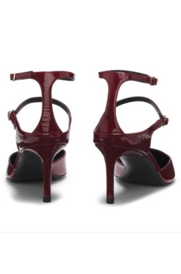 Patent-leather pumps with strap details, Dark Red