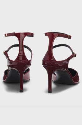 Patent-leather pumps with strap details, Dark Red