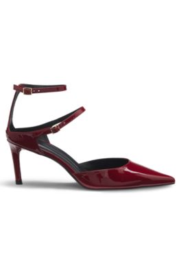 Patent-leather pumps with strap details, Dark Red