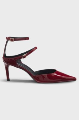 Patent-leather pumps with strap details, Dark Red
