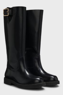 Knee boots in brush-off leather, Black