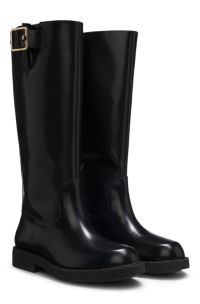 Knee boots in brush-off leather, Black