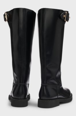 Knee boots in brush-off leather, Black