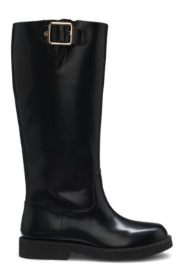 Knee boots in brush-off leather, Black