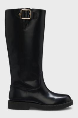 Knee boots in brush-off leather, Black