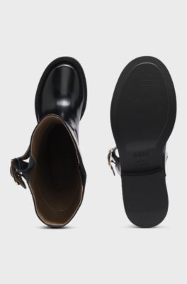 Stivali al ginocchio in pelle spazzolata, Nero