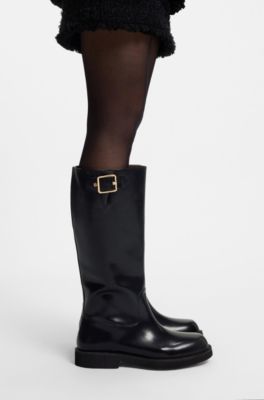 Knee boots in brush-off leather, Black