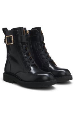 Leather boots with buckle detail, Black