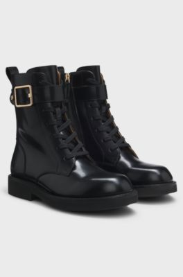Leather boots with buckle detail, Black