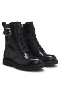 Leather boots with buckle detail, Black