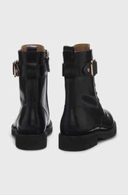 Leather boots with buckle detail, Black
