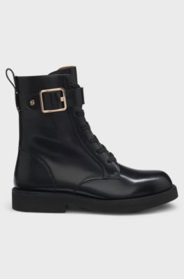Leather boots with buckle detail, Black