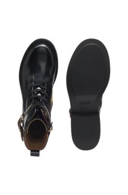 Leather boots with buckle detail, Black