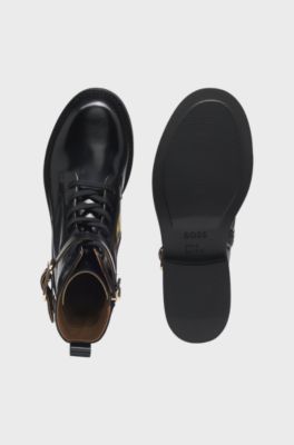 Bottines en cuir avec d&eacute;tail boucle, Noir