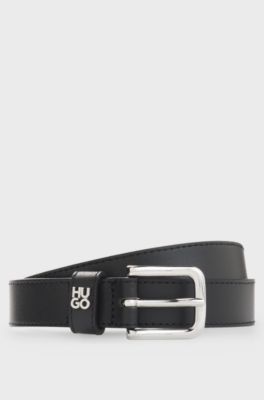 Italian-leather belt with metal letters, Black