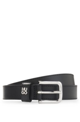 Italian-leather belt with metal letters