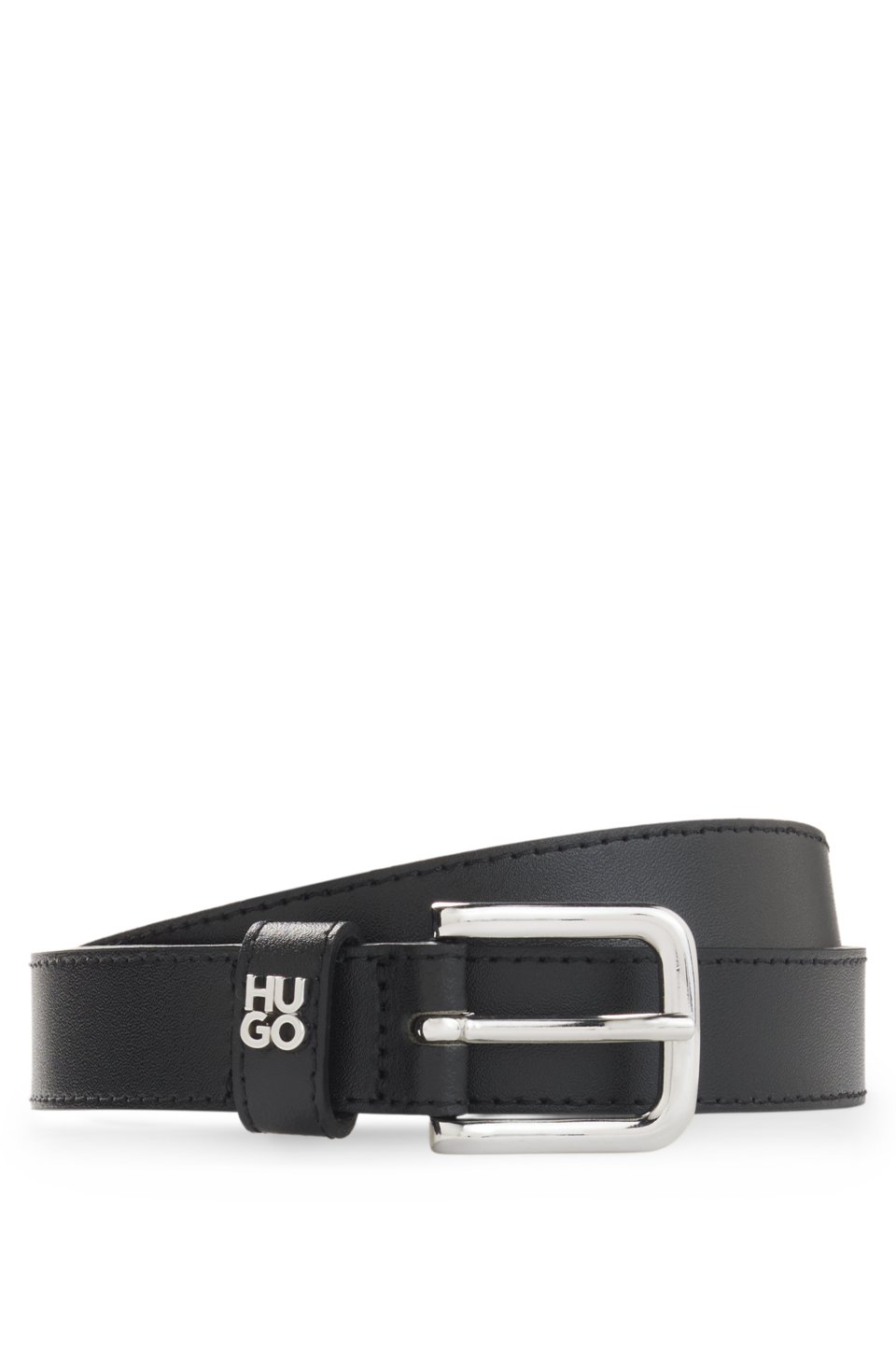 Italian-leather belt with metal letters