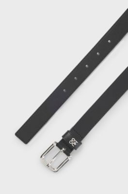 Italian-leather belt with metal letters, Black
