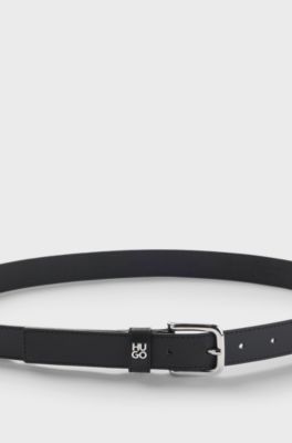 Italian-leather belt with metal letters, Black