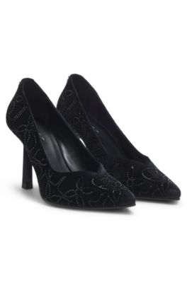 Velvet pumps with rhinestone embellishments, Black