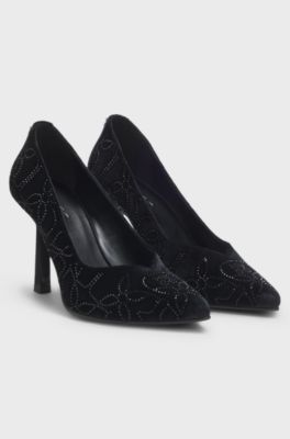 Velvet pumps with rhinestone embellishments, Black