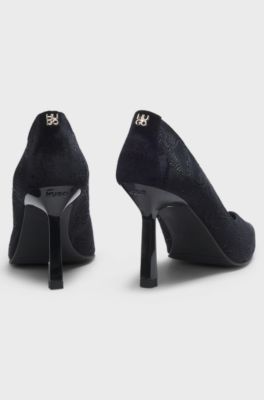 Velvet pumps with rhinestone embellishments, Black