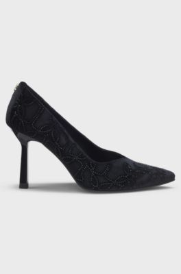 Velvet pumps with rhinestone embellishments, Black