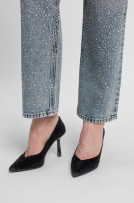 Pumps aus Samt mit Strass-Verzierungen, Schwarz