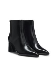 Ankle boots in leather with embossed logo, Black