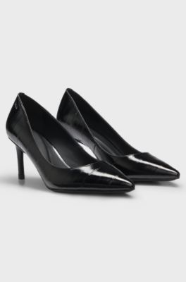 Textured-leather pumps with 7cm heel, Black