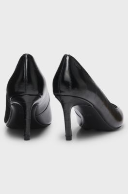 Textured-leather pumps with 7cm heel, Black