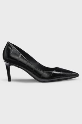 Textured-leather pumps with 7cm heel, Black