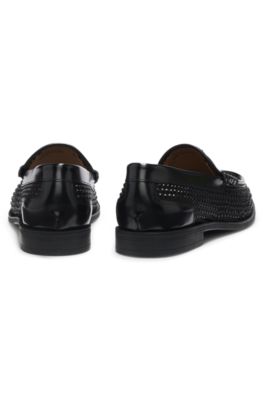 Leren loafers met stras en satijn, Zwart