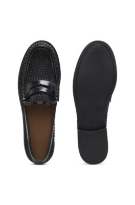 Leren loafers met stras en satijn, Zwart