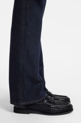 Leather loafers with rhinestones and satin, Black