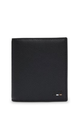 Trifold card holder in grained faux leather, Black